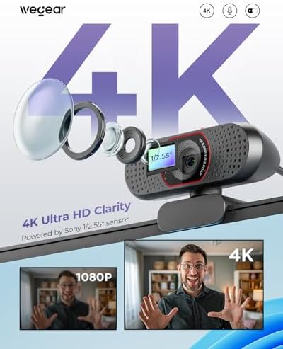 wegear 4K Webcam for PC, USB-A Computer Camera with Sony 1/2.55'' Sensor - Image 2