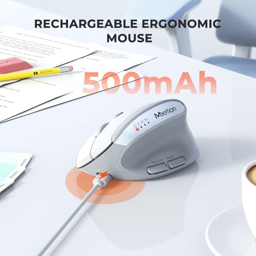 MEETION Ergonomic Vertical Mouse, Wireless Bluetooth Mouse - White - Image 5