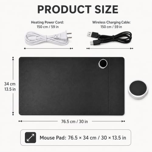 Heated Desk Pad Mouse Mat - Keyword Hand Warmer for Office Desktop, Black - Image 2