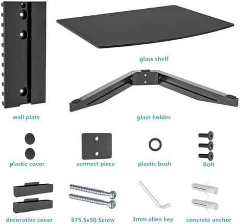 WALI 1 Tier Glass Floating TV Wall Shelf for Projector, DVD Players - Image 6