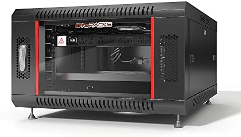 6U Wall Mount Server Rack Cabinet 24” Deep, 19” Network & AV Enclosure for Home Lab with Fan, PDU, 1 Shelf, Locking Glass Door by SYSRACKS