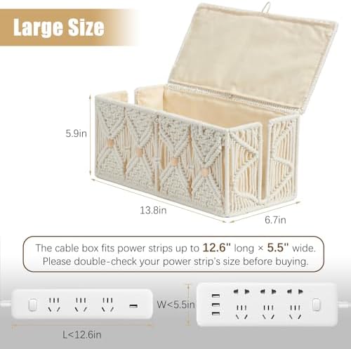 Cable Management Box Handmade Macrame Cord Storage Organizer - Image 5