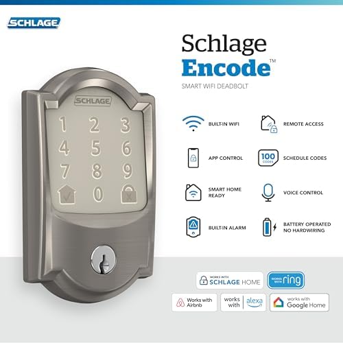 Schlage Encode Smart WiFi Deadbolt Lock with Camelot Trim, Satin Nickel - Image 2