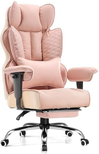GTPLAYER Big and Tall Gaming Chair 400lbs Heavy Duty Office Chair with Foot Rest & Ergonomic Pocket Spring Lumbar Support, High Back 3D Saddle Shaped Cushion for Back Pain Relief, Pink by GTPLAYER