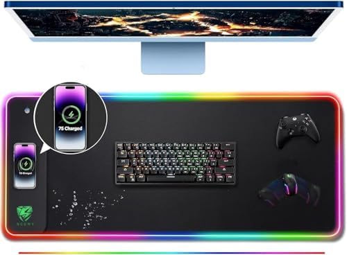 Wireless Charging RGB Gaming Mouse Pad 15W -800x300x4MM-Fast Charging, Ultra-Smooth Surface, Non-Slip Base, 13 Light Modes - Ultimate RGB Mouse Pad for Gamers - Large Mouse Pad Gaming Mat by NGDWY