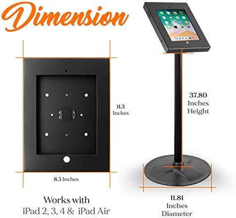 Pyle Anti-Theft Tablet Security Stand Kiosk - Heavy Duty Aluminum Metal Floor Standing Mount Tablet Case Holder Display w/ 37.80 Inch Pole Height, Designed for iPad 2 3 4 Air Tablets -PSPADLK45 Black - Image 2