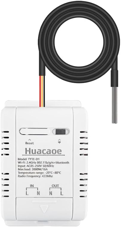 High Power Tuya 16A Smart WiFi Temperature Controller with Waterproof Probe - APP Remote Control for Greenhouse,Homebrew,Thermostat,Aquarium,Climbing Pet Breeding,Incubator,Alexa Voice Compatible by Unknown