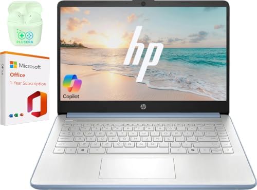 HP 14" Business Laptop Computer with 1-Year Office 365, Intel Quad-Core N150 Processor, 4GB RAM 640GB Storage (128GB UFS+512GB SD Card), Windows 11 Home, PLUSERA Earphones, Sky Blue by Unknown