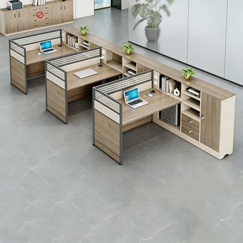 Modern Office Cubicle Workstation Desk with Tempered Glass Privacy Panels, USB Charging Hub & Cable Management,Multi-Person Modular Computer Desk for Commercial Office (C-Right, Three Person-F) by Unknown