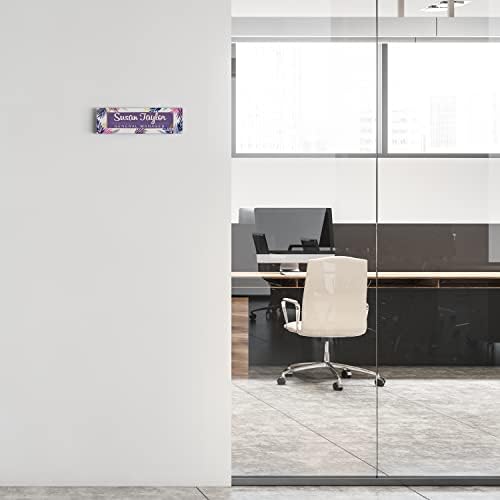 Artblox Personalized Office Desk Name Plate and Business Card Holder | Clear Acrylic Glass with Teak Wood Stand | Purple Leaf Design Customized with Your Name and Credentials Office Desk Decor - Image 6
