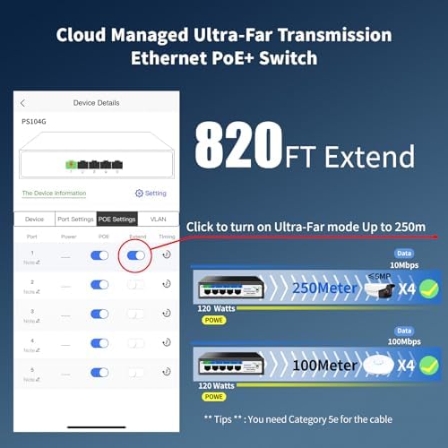 5-Port Ethernet PoE Switch (4 PoE Ports, 1 Uplink) with Extend Function, Easy Smart Managed Ethernet Switch, Plug & Play, Fanless Metal Design, VLAN, Qos,Desktop/Wall Mount - Image 5