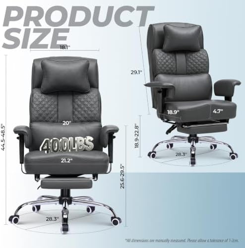 GTPLAYER Big and Tall Office Chair 400lbs Heavy Duty Wide Ergonomic Gaming Chair with Footrest, High Back Computer Chairs with Adjustable Armrests, Executive Desk Chairs with Lumbar Support, Grey - Image 3