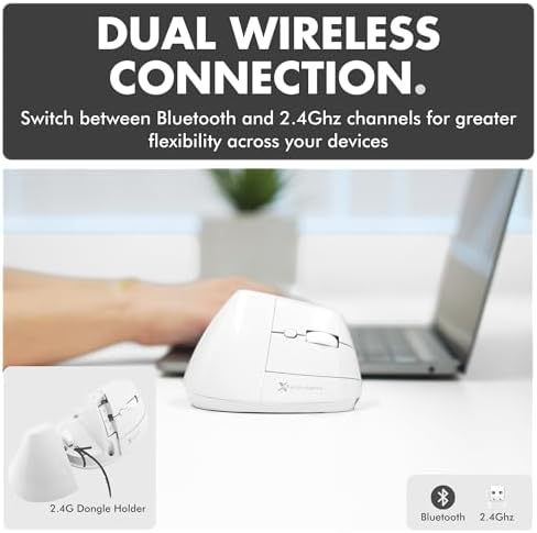 X9 Performance Wireless Vertical Ergonomic Mouse - (BT + 2.4Ghz) - Click in Comfort - Up to 4000 DPI, 6 Button, Rechargeable - Bluetooth Ergonomic Vertical Mouse Wireless - for Mac and PC - White - Image 4
