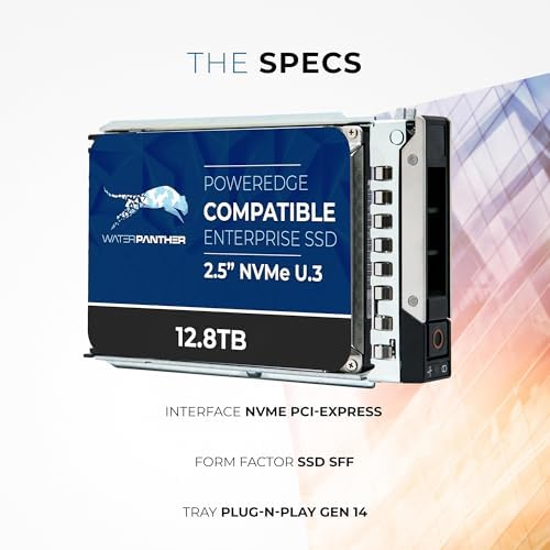Water Panther 12.8TB 3D TLC PCIe 5.0 x4 NVMe U.3 2.5" SSD for Dell PowerEdge Servers | Mixed-Use | Enterprise Solid State Drive in 16G Tray Compatible with 1VGG0 R440 R750 - Image 2
