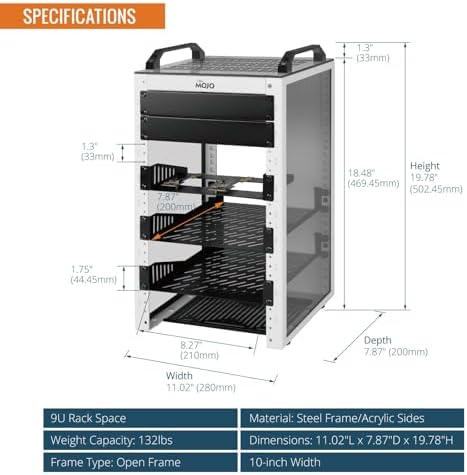 Tecmojo 9U Network Rack, 10 inch Mini Server Rack with 2 Side Translucent Panels & 2 Top Handles, 7.87 inch Deep, for 10 inch IT Equipment & A/V Devices, White - Image 2