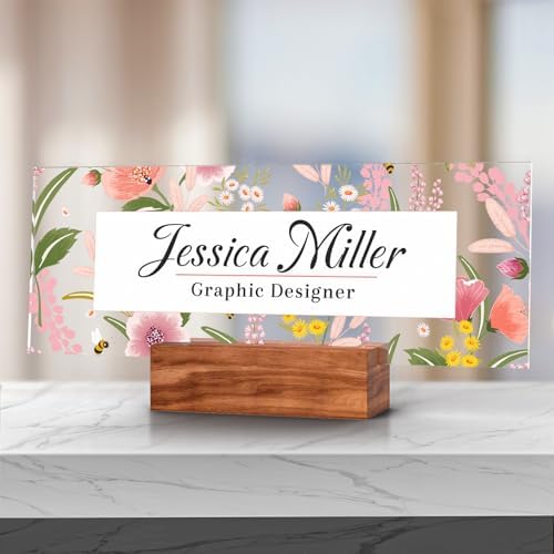 Personalized Acrylic Desk Name Plate with Walnut Wood Base by nyareka