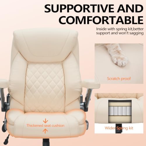 600lbs Big and Tall Office Chair with Lumbar Support 5 Way Adjustable Armrest Heavy Duty Ergonomic Office Chair Executive OfficeChair Extra Wide and Oversized (Beige) - Image 6
