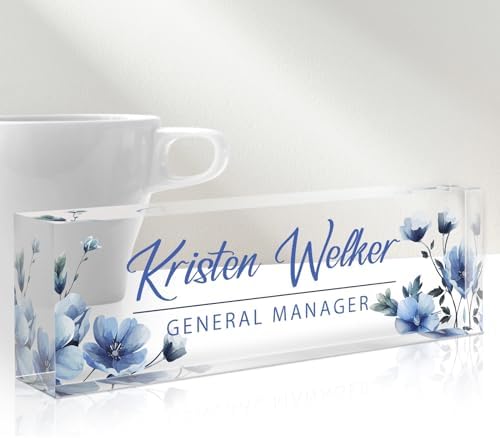 Custom Name Plate for Desk - Personalized Gifts Acrylic Name Plate for Women Men - Office Decor Gifts for Coworkers, Boss, Employees, Teacher, Social Worker (Flowers-B) by Gowelly