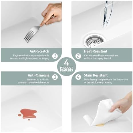 Kichae 32 White Undermount Kitchen Sink - 32x19 Inch Double Bowl Sink Undermount/Drop In Fireclay Ceramic Porcelain Dual Mount Double Basin 50/50 - Image 5