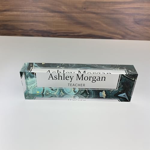 ARTBLOX Personalized Acrylic Desk Name Plate, Green Marble Design - Image 2