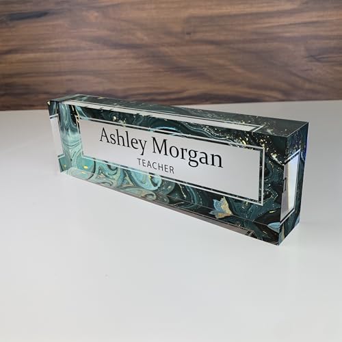 ARTBLOX Personalized Acrylic Desk Name Plate, Green Marble Design by Artblox