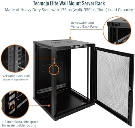 Tecmojo 18U Wall Mount Rack,18U Rack 23.6 Inch Depth,Hold Up to 176 Lbs,Server Rack with Casters,Enclosed Network Cabinet for 19 Inch Network,Server and AV Gear,Mesh Door(Elite Collection) - Image 5