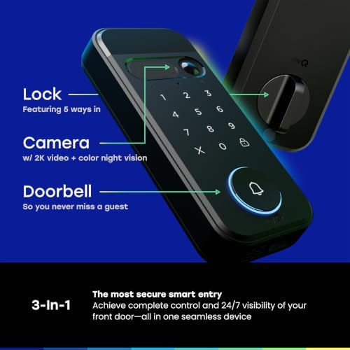 myQ Secure View™ 3-in-1 Smart Lock with 2K HDR Video Doorbell Camera, Face Access, Fingerprint Access, PIN & App Control — Intelligent Entry with Built-in Camera, Color Night Vision & Two-Way Audio - Image 3
