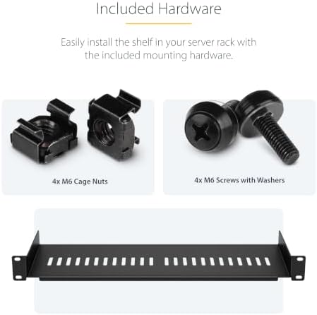 StarTech.com 1U Server Rack Shelf - Universal Vented Rack Mount Cantilever Tray for 19" Network Equipment Rack & Cabinet - Heavy Duty Steel - Weight Capacity 44lb/20kg - 7" Deep Shelf (CABSHELF1U7V) - Image 5