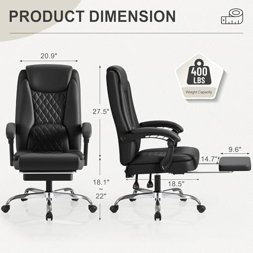 Homall Executive Home Office Chair with Lumbar Support,400lbs Adjustable Ergonomic High Back Office Chair Reclining Managerial Chair for Home Office (Black) - Image 3