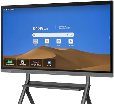 65" 4K Smart Board,Google EDLA Certified with 50MP AI Camera,40-Point Touch Digital Whiteboard,Android 14, 8+128GB,SmartBoard for Classroom Office Home（Wall Mount Included） (65 Inch) by ZPNUZDU