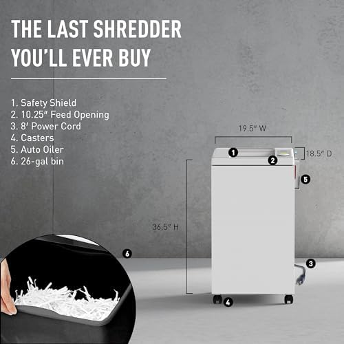ideal. 2604 Cross-Cut Centralized Office Shredder with Automatic Oiler, Continuous Operation, 14 to 16 Sheet Feed Capacity, 26 gal Bin, Shred Staples/Paper Clips/Credit Cards/CDs/DVDs, P-5 Security - Image 3