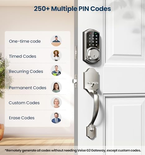 Veise VE06 Smart Lock for Front Door, App Control, Satin Nickel - Image 4