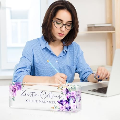 Custom Name Plate for Desk, Personalized Desk Name Plate on Clear Acrylic Glass, Appreciation Gifts for Teacher Employee Boss Coworkers Nurse, Office Desk Accessories for Women Men (Amethyst) - Image 4