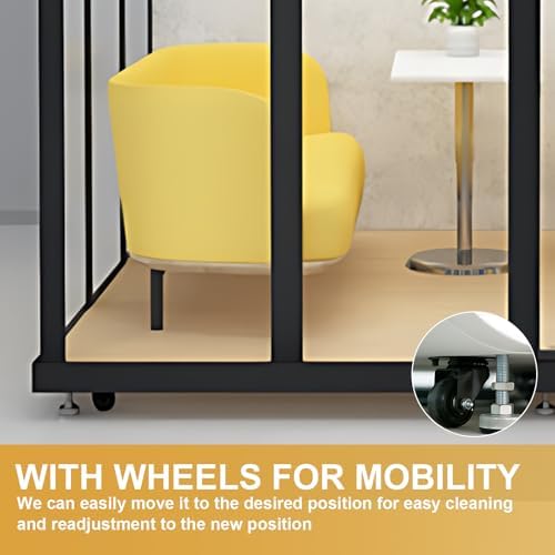 Office Sound Booth with Audio Privacy - Modern Soundproof Booth Includes Black Transparent Glass Design,Freestanding Office Room with Light, Fans,Casters for Negotiation,Meeting(86.61IN) - Image 7