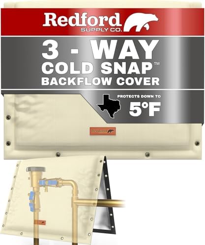Redford Supply Co. Cold Snap (5°F) Backflow Preventer Insulation Cover, 3-Way Custom, 30"W x 24"H, Pipe Insulation, Water Sprinkler Covers for Outside, Sprinkler Backflow Cover for Winter (Beige) by RedfordSupplyCo