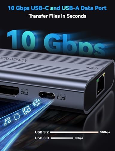 XAOSUN USB C Docking Station 4K@60Hz Dual Monitor, 10 in 1 USB C Hub, Grey - Image 5
