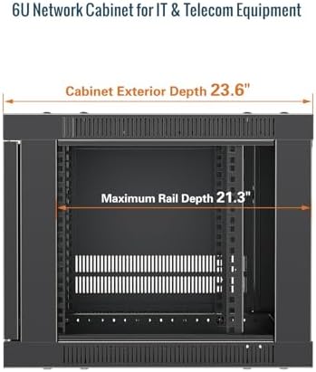 Tecmojo 6U Wall Mount Rack Cabinet, Heavy-Duty 176 Lbs High Load Capacity, 19” Enclosed Server Network Rack with 2 Colling Fans, Glass Door, 23.6” Deep – Elite Collection - Image 2