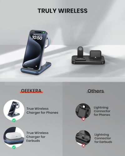 GEEKERA Wireless Charger, 3 in 1 Wireless Charging Station for iPhone Air/17/16/15/14/13/12/11/Pro Max/X/8, Phone and Watch Charger Stand for Apple Watch Ultra 3-2/11-2/SE, AirPods Pro/4/3/2, gunmetal - Image 5