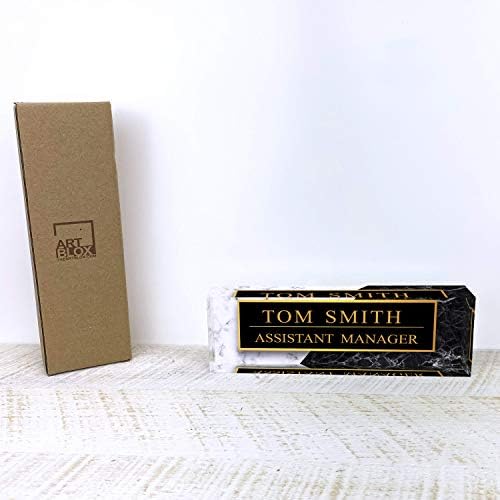 Artblox Office Desk Name Plate Personalized | Black & White Marble Design Printed On Clear Acrylic Glass | Custom Name Plates for Desks | Office Desk Decor - (8" x 2.5") - Image 5