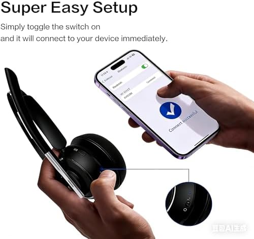 PrancyBt Wireless Headset, Bluetooth Headset with AI Noise Cancelling Mic, Bluetooth V5.2 Headphones with USB Dongle, Charging Base & Mic Mute for PC/Cell Phones/Call Center - Image 2