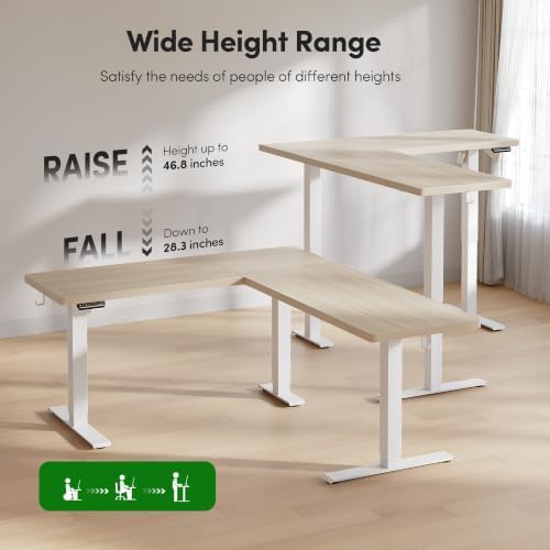 FEZIBO Triple Motors 25mm Tabletop L Shaped Standing Desk, 75" X 63" Electric Standing Gaming Desk Adjustable Height, Corner Stand up Desk with Splice Board, White Frame/Light Walnut Top - Image 7
