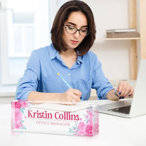 Custom Name Plate for Desk, Personalized Desk Name Plate on Clear Acrylic Glass, Appreciation Gifts for Teacher Employee Boss Coworkers Nurse, Office Desk Accessories for Women Men (Rose) - Image 4