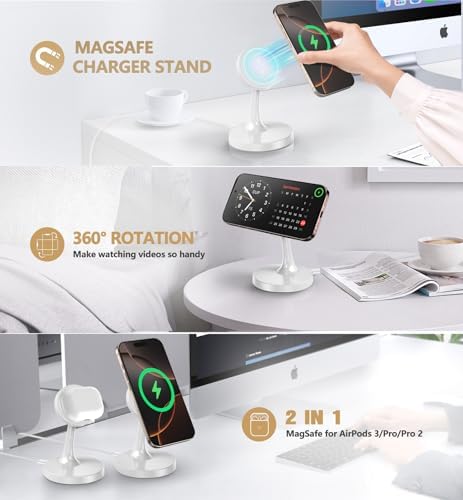 Magnetic Wireless Charger iPhone Stand, 15W Fast Mag-Safe Charger iPhone 18/18 Pro/18 Air/18 Pro Max 17/16/15/14/13/12 Series Magnet Wireless Charging Station/Pad/AirPods for Home, Office, Travel - Image 5