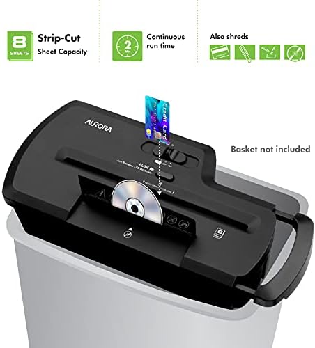 Aurora Professional Strip Cut Paper Shredder/CD/Credit Card Shredder Without Wastebasket, 8-Sheet Strip-Cut No Basket - Image 2