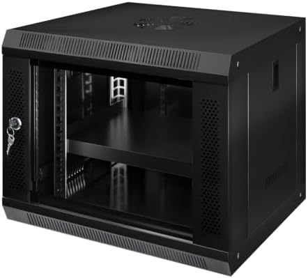 9U Wall Mount Server Cabinet IT Network Rack Enclosure Lockable Glass Door Black by JIZEUO