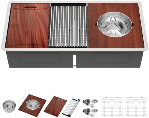 42X19 Undermount Double Bowl Sink 50/50 Workstation SInk by IOROYO