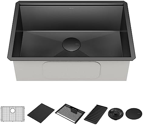 Delta Faucet Rivet 27 Inch Black Stainless Steel Undermount 16 Gauge Workstation Kitchen Sink Single Bowl in PVD Gunmetal Finish with WorkFlow Ledge and Accessories, 95B9031-27S-GS by Unknown