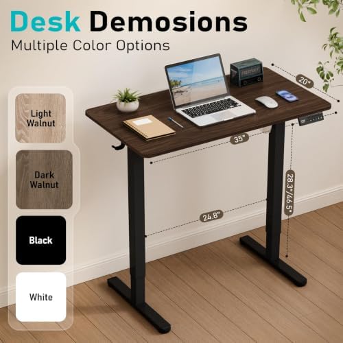 35" Electric Standing Desk, Small Sit Stand up Desk, Dark Walnut - Image 3