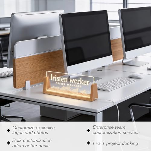 Personalized Light Up Acrylic Desk Name Plate - Custom Name Plate for Desk with Walnut Wood Base - Appreciation Office Gifts for Employees, Teacher, Social Worker (Mountain) - Image 4