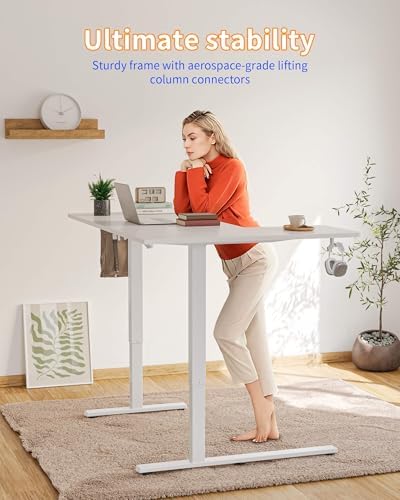 YIHAYO Reversiable L-Shaped Electric Standing Desk, 59 Inches Stand Up Corner Desk, Sit and Stand Up for Work Office Home, Ergonomic Rising Computer Table with Splice Board, White - Image 5